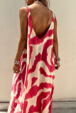 Casual Vacation Geometric Print Backless Contrast O Neck Sleeveless Dresses