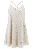 Sexy Party Solid Color Sequins Backless V Neck Sling Dresses（Flares, feathers, they drop off a little bit, it's normal）