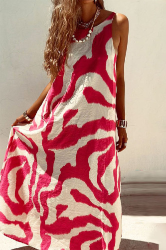 Casual Vacation Geometric Print Backless Contrast O Neck Sleeveless Dresses