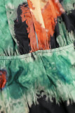 Sexy Tie Dye Print Cross Straps Contrast V Neck Sleeveless Dresses（A variety of binding methods）