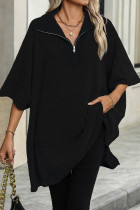 Casual Solid Color Zipper Turndown Collar Tops