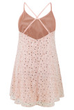 Sexy Party Solid Color Sequins Backless V Neck Sling Dresses（Flares, feathers, they drop off a little bit, it's normal）