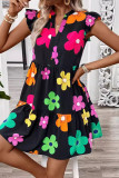 Casual Flowers Print Ruffle V Neck A Line Dresses
