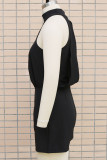 Casual Solid Color Backless Zipper Half A Turtleneck Rompers
