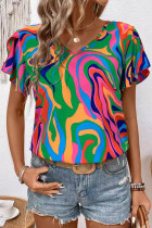 Casual Daily Striped Print Contrast V Neck T-Shirts