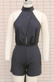 Casual Solid Color Backless Zipper Half A Turtleneck Rompers