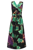 Sexy Tie Dye Print Cross Straps Contrast V Neck Sleeveless Dresses（A variety of binding methods）