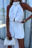 Casual Solid Color Backless Zipper Half A Turtleneck Rompers