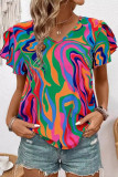 Casual Daily Striped Print Contrast V Neck T-Shirts
