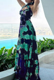Sexy Tie Dye Print Cross Straps Contrast V Neck Sleeveless Dresses（A variety of binding methods）