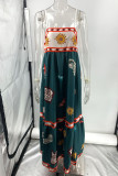 Sexy Vacation Graffiti Print Patchwork Square Neck Sling Dresses