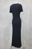Celebrities Elegant Solid Color Buttons Patchwork V Neck A Line Short Sleeve Dress