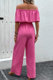 Sexy Street Solid Color Patchwork Off Shoulder Loose Jumpsuits
