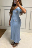 Celebrities Elegant Solid Color Buttons Patchwork V Neck A Line Short Sleeve Dress