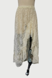 Sexy Solid Color Lace See-Through Without Belt Loose High Waist Solid Color Bottoms