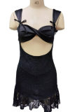 Sexy Solid Color Lace V Neck Sling Dresses