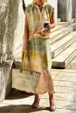 Casual Street Tie Dye Print Contrast V Neck Sleeveless Two Pieces