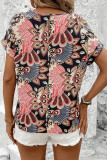 Casual Vacation Leaf Print U Neck Tops