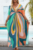 Casual Vacation Striped Print Slit Contrast Swimwears Cover Up