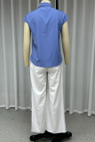 Daily Elegant Solid Color Buttons Patchwork Turndown Collar Short Sleeve Two Pieces