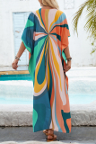 Casual Vacation Striped Print Slit Contrast Swimwears Cover Up