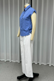 Daily Elegant Solid Color Buttons Patchwork Turndown Collar Short Sleeve Two Pieces