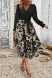 Elegant Floral Print Lace Up V Neck A Line Dresses