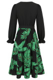 Elegant Floral Print Lace Up V Neck A Line Dresses