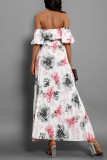 Sexy Floral Print Lace Up Pleated Off Shoulder Printed Dresses
