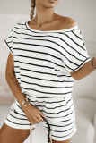 Casual Daily Stripe Contrast O Neck Short Sleeve Two Pieces