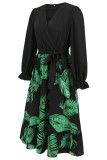 Elegant Floral Print Lace Up V Neck A Line Dresses