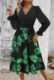 Elegant Floral Print Lace Up V Neck A Line Dresses