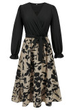 Elegant Floral Print Lace Up V Neck A Line Dresses