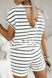 Casual Daily Stripe Contrast O Neck Short Sleeve Two Pieces