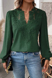 Daily Elegant Solid Color Lace V Neck Tops