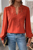 Daily Elegant Solid Color Lace V Neck Tops