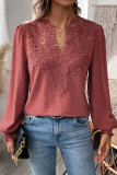 Daily Elegant Solid Color Lace V Neck Tops