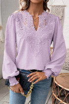 Daily Elegant Solid Color Lace V Neck Tops