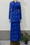 Elegant Flowers Print Lace Up V Neck Long Sleeve Two Pieces