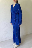 Elegant Flowers Print Lace Up V Neck Long Sleeve Two Pieces