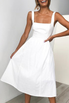 Sexy Simplicity Solid Backless Square Collar A Line Dresses