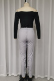 Casual Street Solid Color Pocket Ruched Off Shoulder Long Sleeve Two Pieces