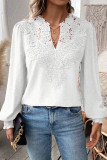 Daily Elegant Solid Color Lace V Neck Tops