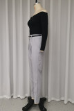 Casual Street Solid Color Pocket Ruched Off Shoulder Long Sleeve Two Pieces