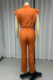 Casual Solid Color Pocket Buttons Turndown Collar Regular Jumpsuits