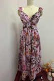 Sexy Vacation Floral Print Backless Strap Design V Neck Printed Dresses