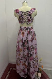 Sexy Vacation Floral Print Backless Strap Design V Neck Printed Dresses