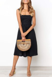 Sexy Simplicity Solid Backless Square Collar A Line Dresses