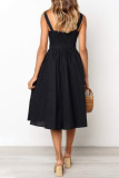 Sexy Simplicity Solid Backless Square Collar A Line Dresses