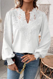 Daily Elegant Solid Color Lace V Neck Tops